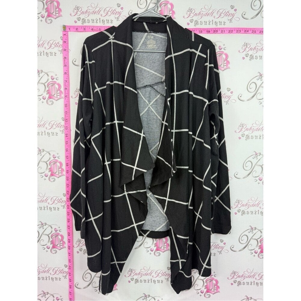 IYLA Open-Front Black Windowpane Cardigan Sweater